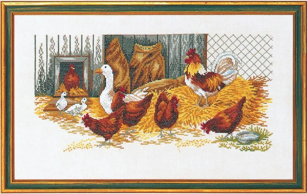 Eva Rosenstand Kit Point de Croix Poulets et Oie 30x50cm Modèle 12-458