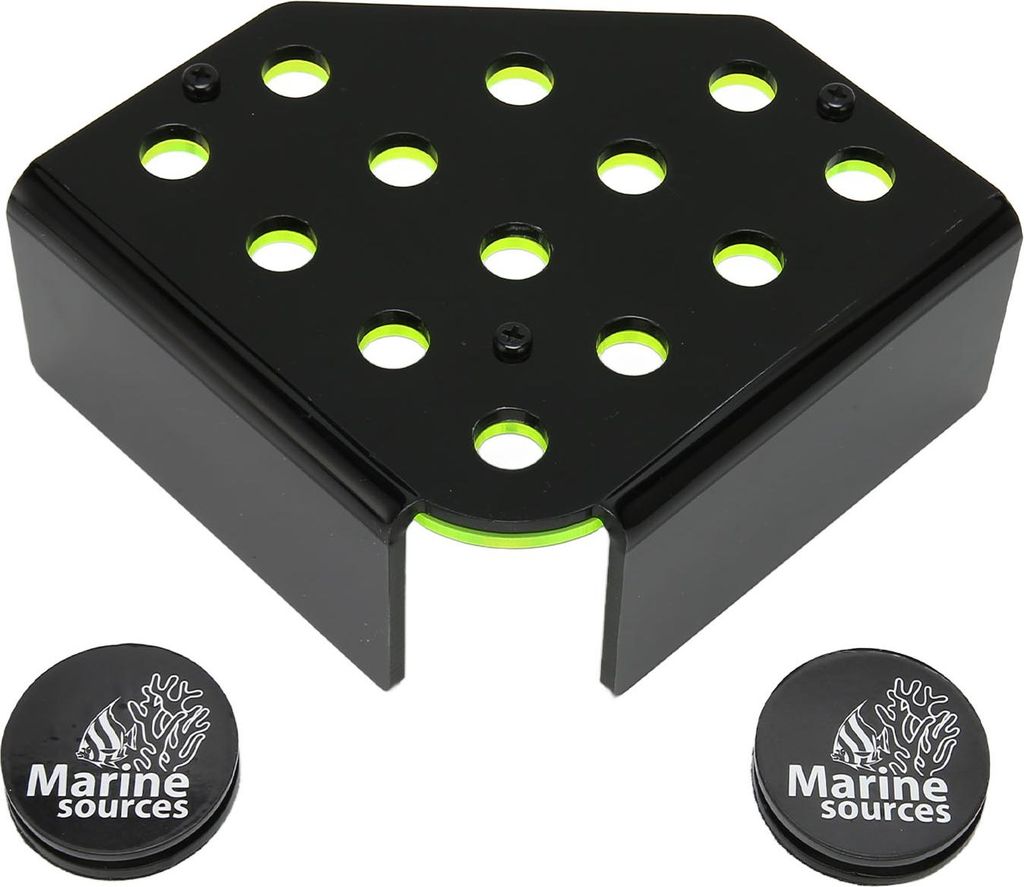 Fluoreszierender grüner Korallenfragmenthalter, 13 Löcher, doppellagiges Acrylregal mit magnetischer Saugkraft für Aquarien