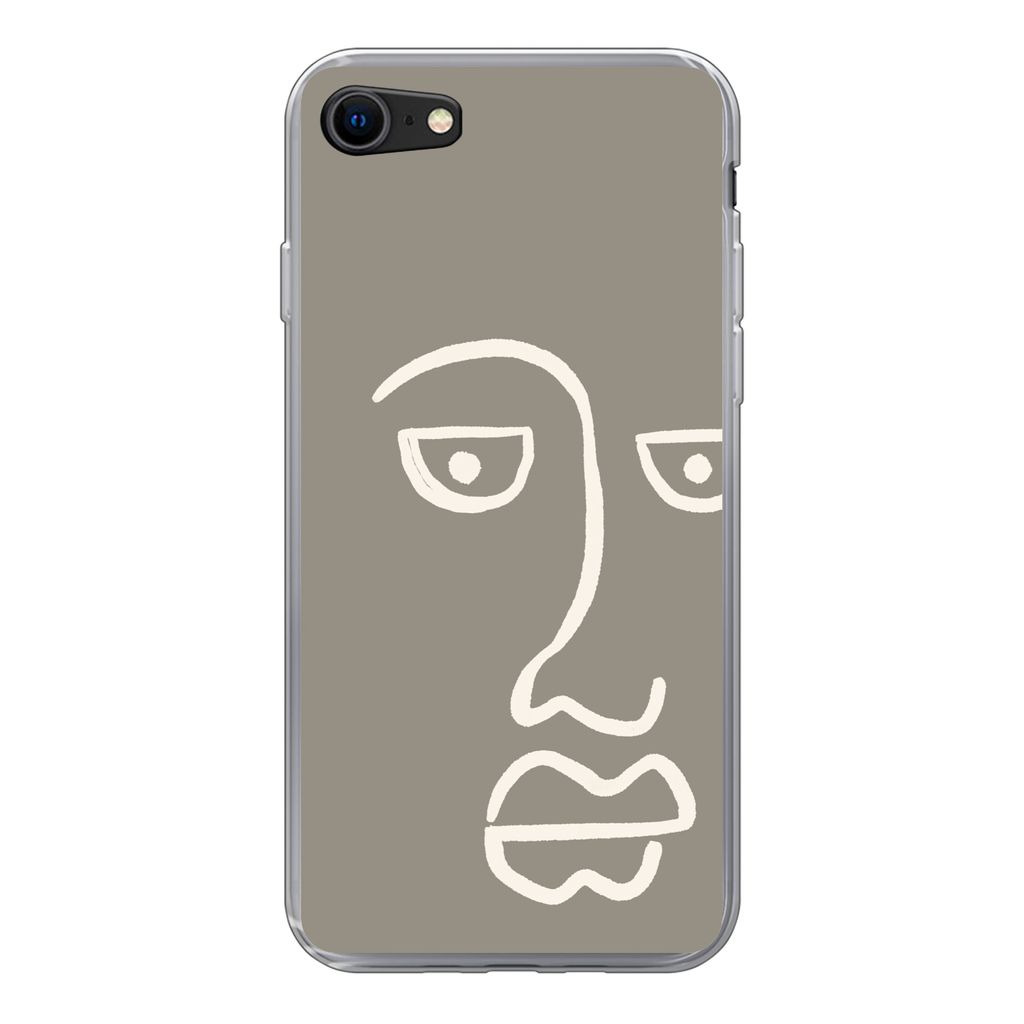 MuchoWow Handyhülle Schutzhülle Hülle für iPhone 7 Gesicht - Abstrakt - Strichzeichnung Silikon Softcase Handy Hülle - Kartenhalter