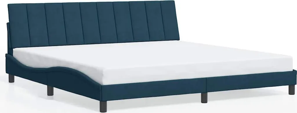 Lit double 200x200 cm Hanko bleu en velours avec sommier à lattes