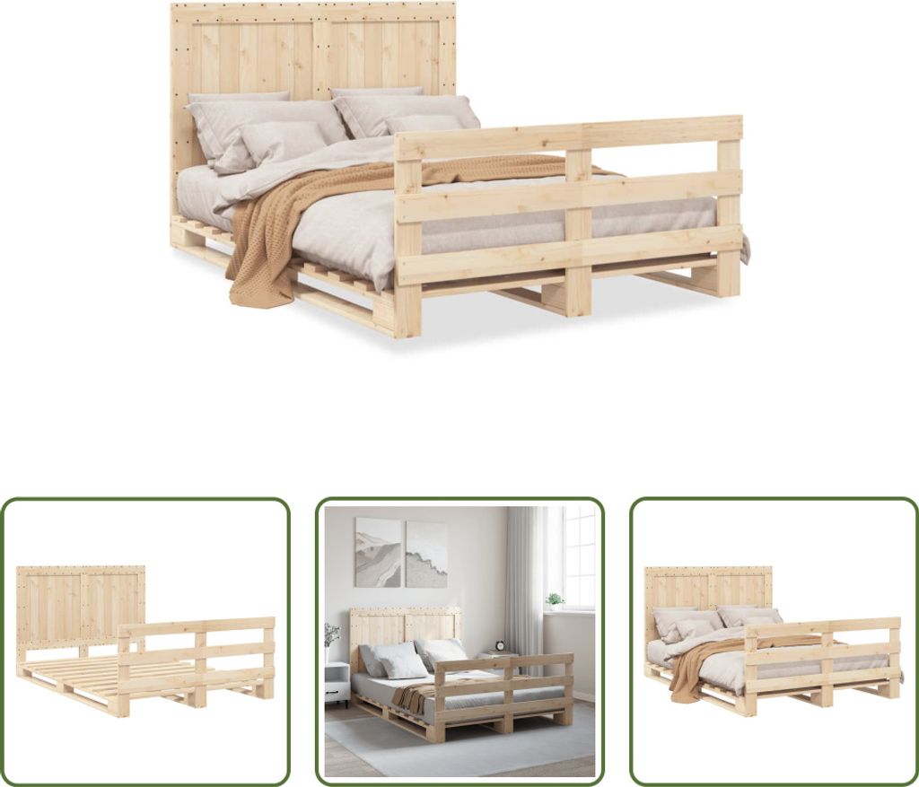 The Living Store Massivholzbett mit Kopfteil 140x200 cm Kiefer