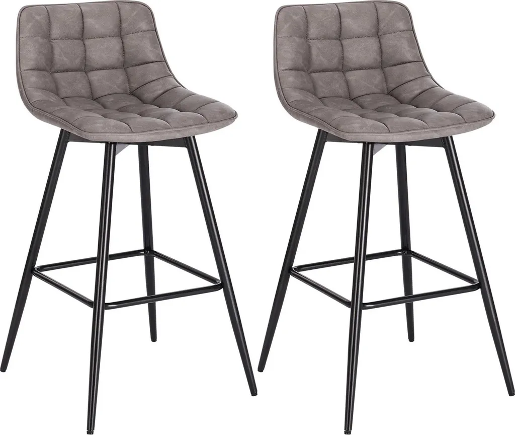 Siège de bar pour îlot central, lot de 2 tabourets gris hauteur 64 cm
