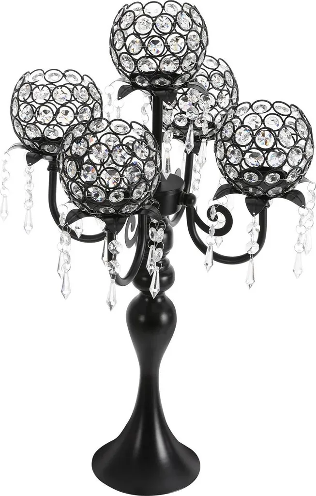 Bougeoir 5 branches noir stable et robuste - lot de 2 chandeliers métal