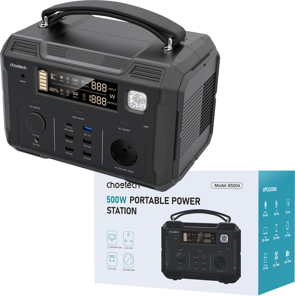 Choetech Tragbare Powerstation Powerbank 484Wh 500W Schwarz (BS004)