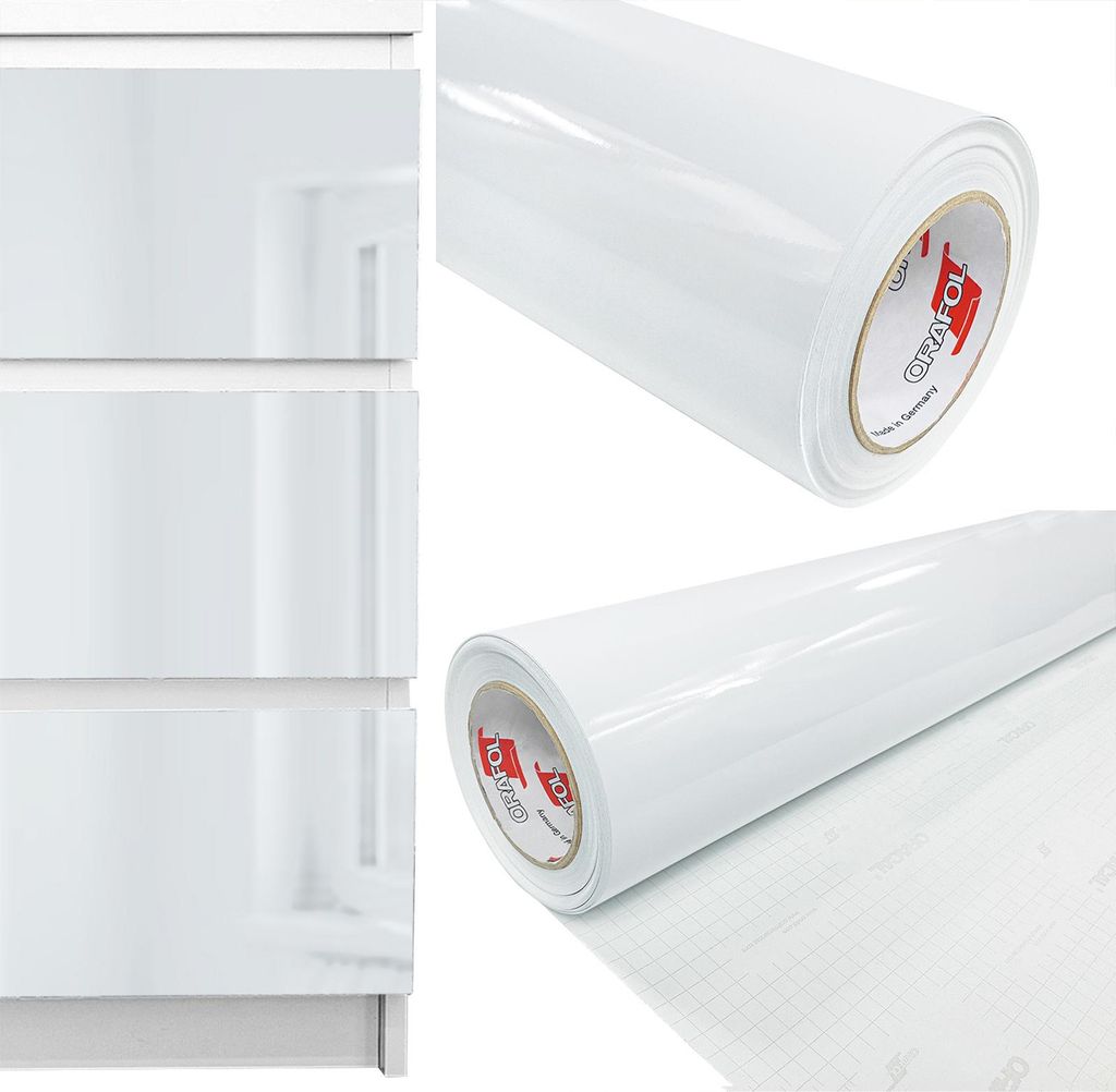 Möbelfolie selbstklebend 63x400 cm - Weiß Hochglanz - Einfarbig Klebefolie für Möbel - Klebefolie Möbel für einfache Anwendung, ideal für di...