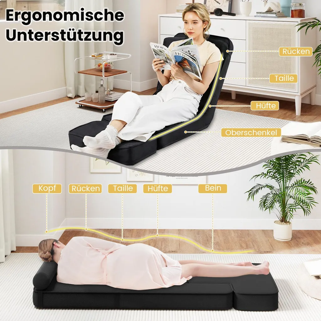 COSTWAY Chaise de sol pliable avec dossier et appui-tête réglable