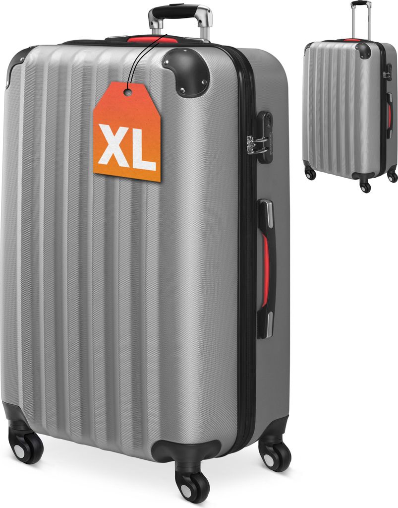 Valise rigide XL argent 4 roues 360° Bagage poignée Image du produit 