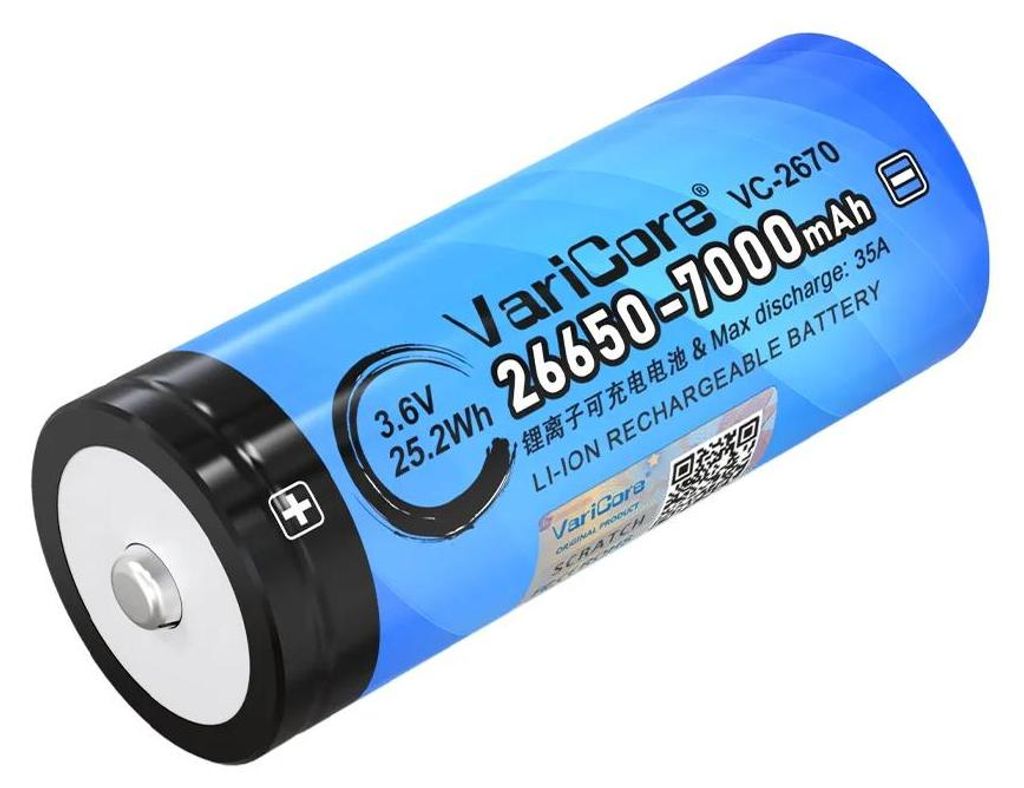 26650 Lithium-Ionen-Akku - Modell VC-2670 3,7V 7000mAh - Hochstrom 35A - Button-Top ohne PCB - Für Taschenlampe/Stirnlampe - 18er Pack