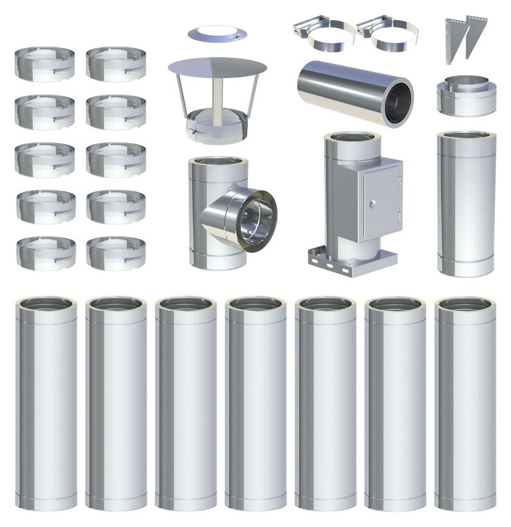 8 m - DW-ECO 2.0 Edelstahlschornstein Ø 130 mm Komplettset doppelwandig Wandmontage