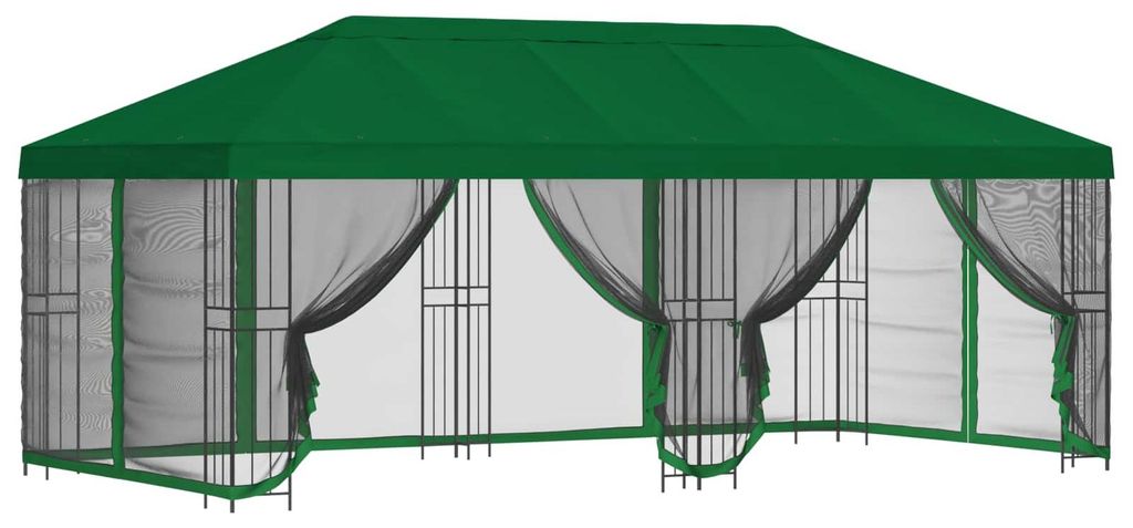 Pavillon mit Seitenwänden 6 x 3 m Grün Polyester und Stahl 190