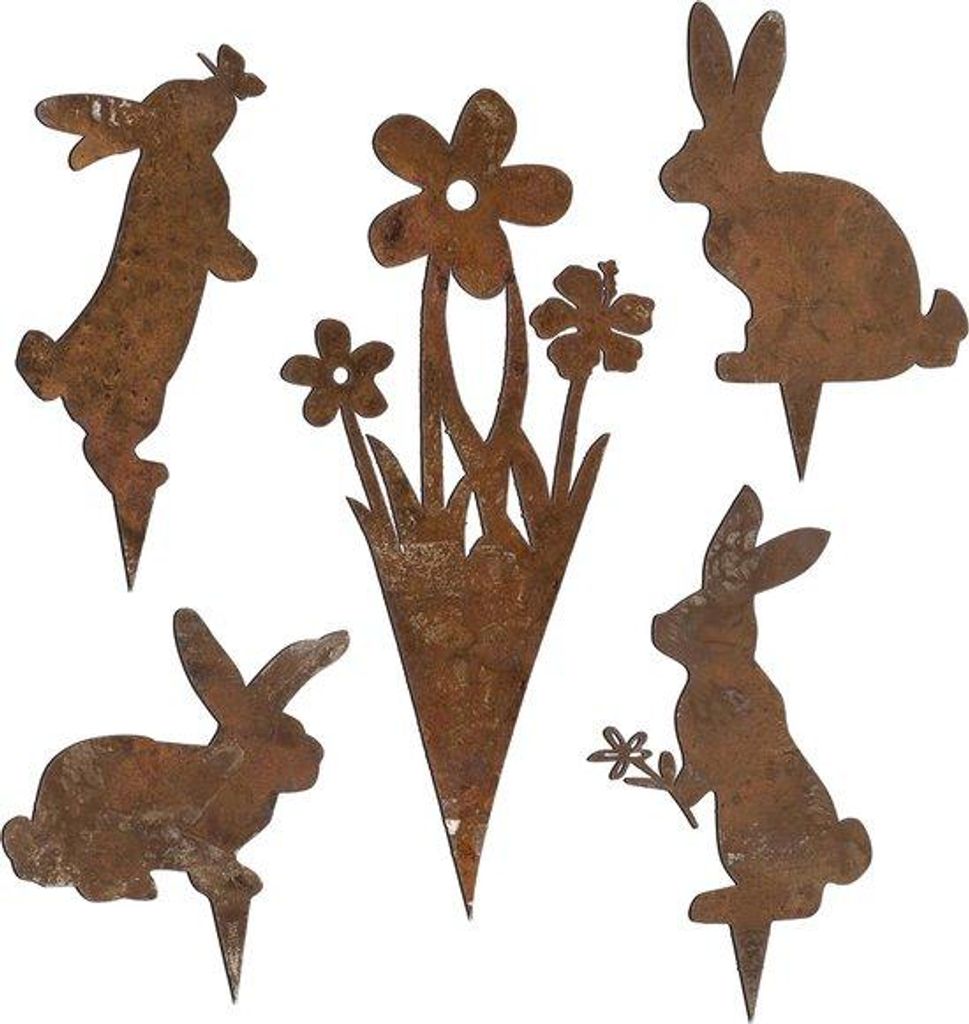5 Stück Osterhase Gartenstäbchen Rostfiguren Blumenstecher Dekoration
