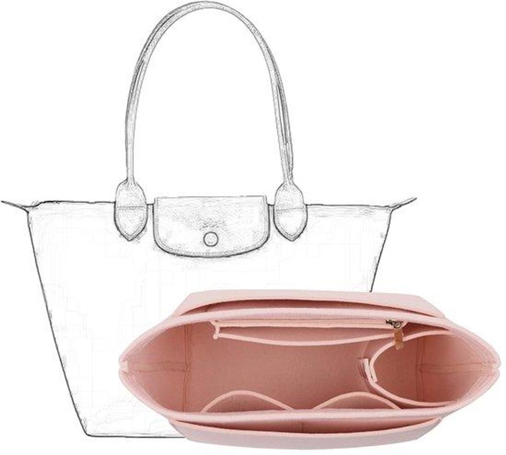 Tas-inzetorganizer, portemonnee-accessoire, roze, M, lange steel, voor Longchamp-tas