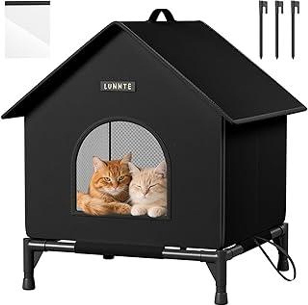 Outdoor Katzenhaus mit Erhöhten Design, Wasserdicht Katzenhaus für Draußen, Warm Hundehöhle mit Türvorhang, Waschbar Hundehaus Tierheim Für S...