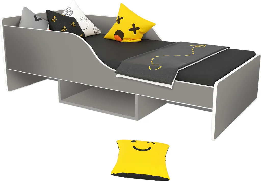 Lit SMILE gris 180x80 cm avec rangement pour optimiser les espaces - 3