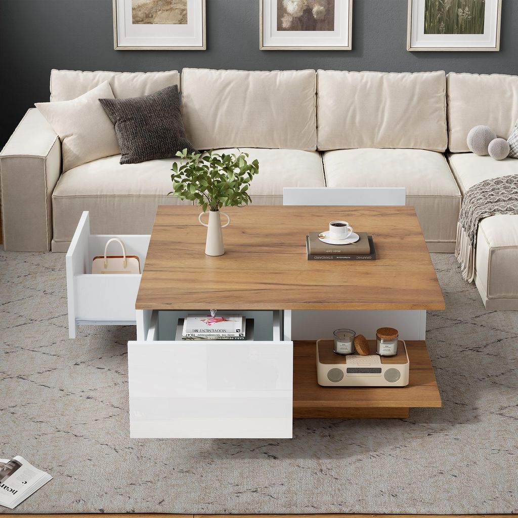 Sweiko 70 x 70 x 31.5cm Table basse à 3 tiroirs,table basse Image du produit 