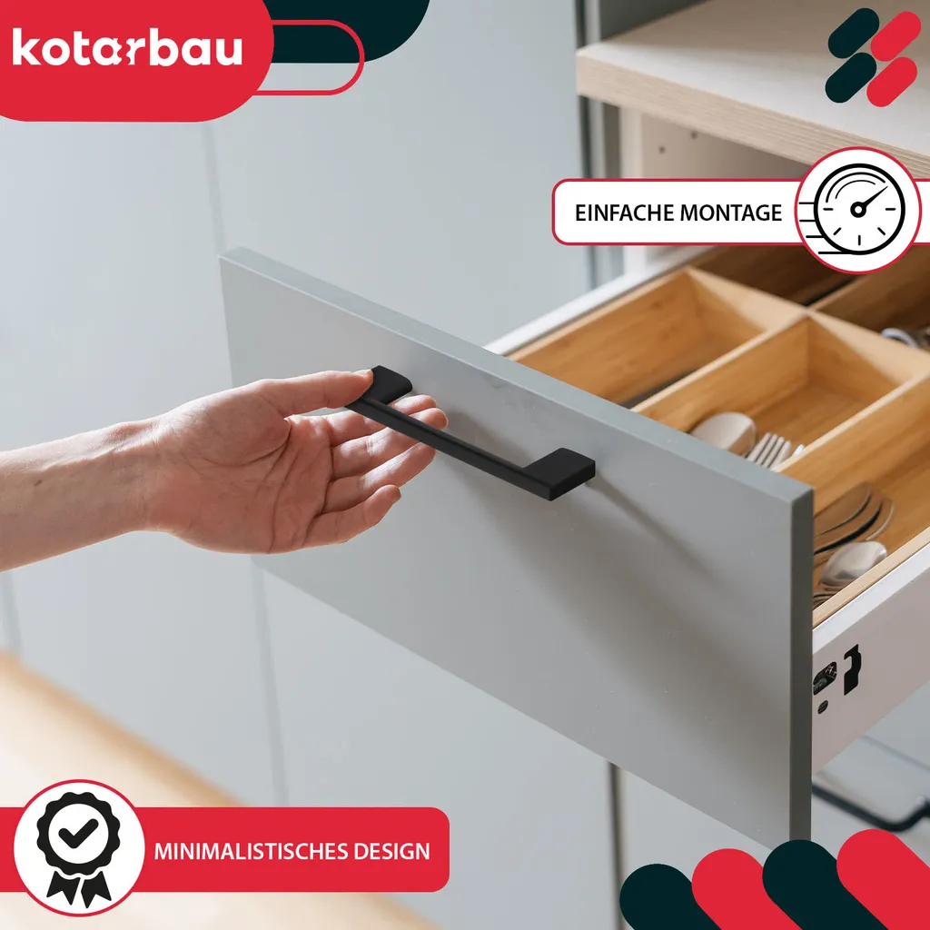 KOTARBAU® Set di 10 maniglie per mobili 190 mm maniglie per mobili ZnAl maniglie per armadi da cucina maniglie per cassetti maniglie per mobili nere maniglie per armadi da cucina maniglie per ante di armadi maniglia per barre di mobili - 2