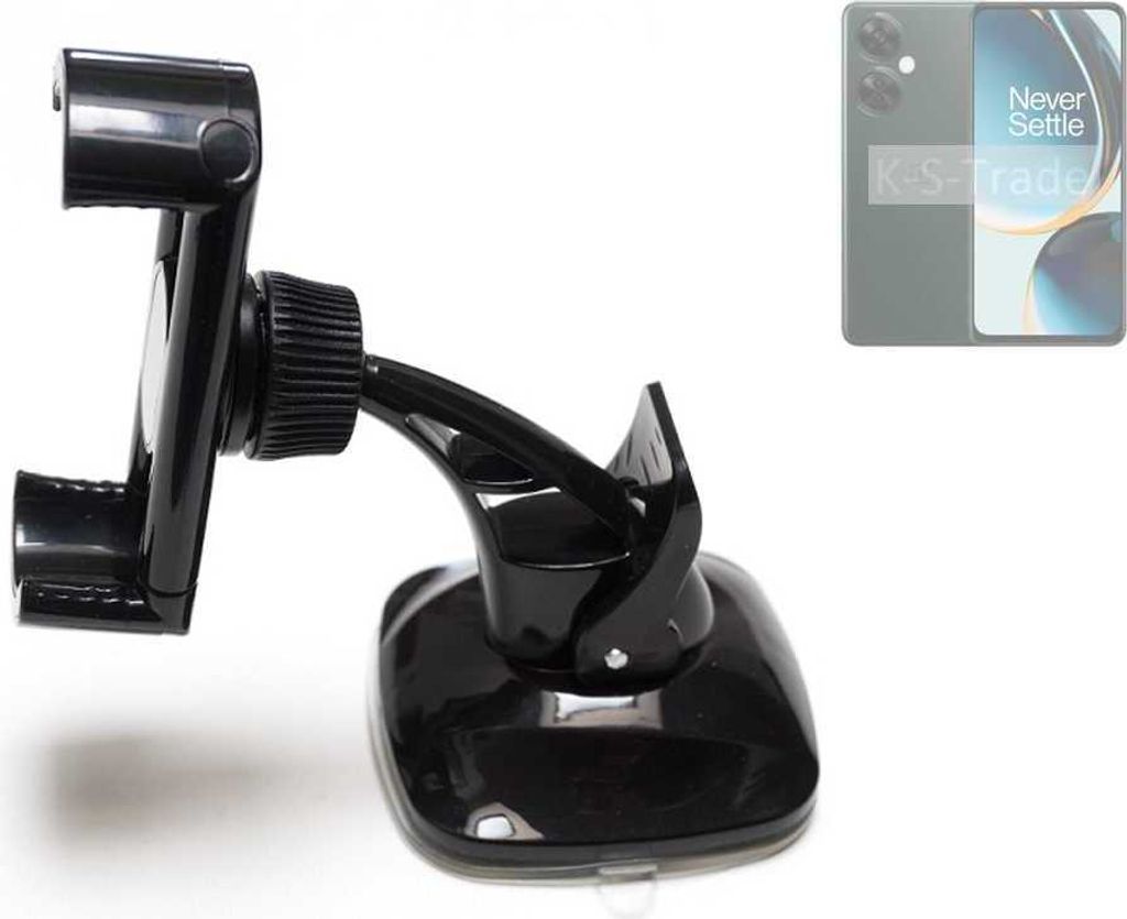 K-S-Trade kompakte Handy-Halterung Windschutzscheibe kompatibel mit OnePlus Nord CE 3 Lite 5G Armaturenbrett schwarz Autohalterung KFZ Halter
