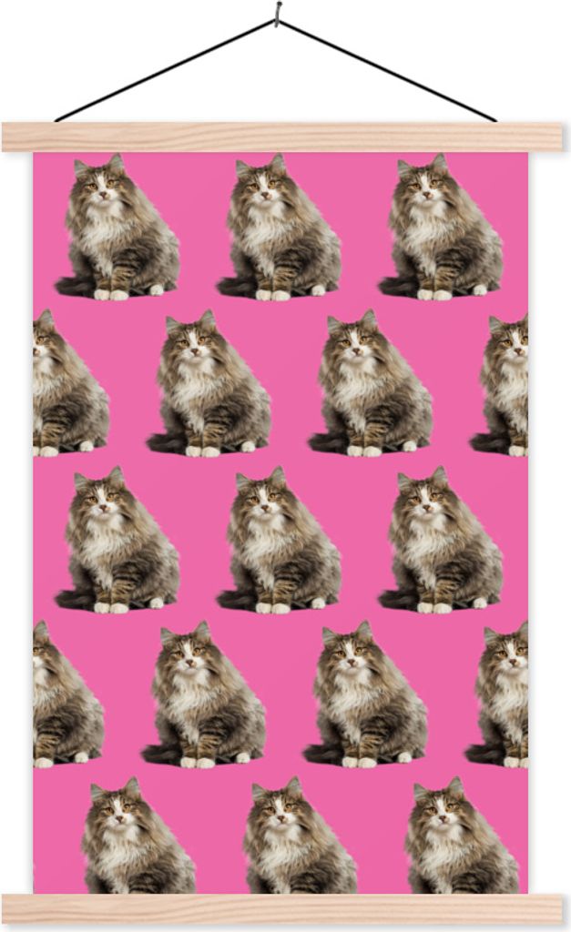MuchoWow Textilposter Katze - Muster - Braun 120x180 cm mit holzfarbenen Rahmen - Textil-Plakat