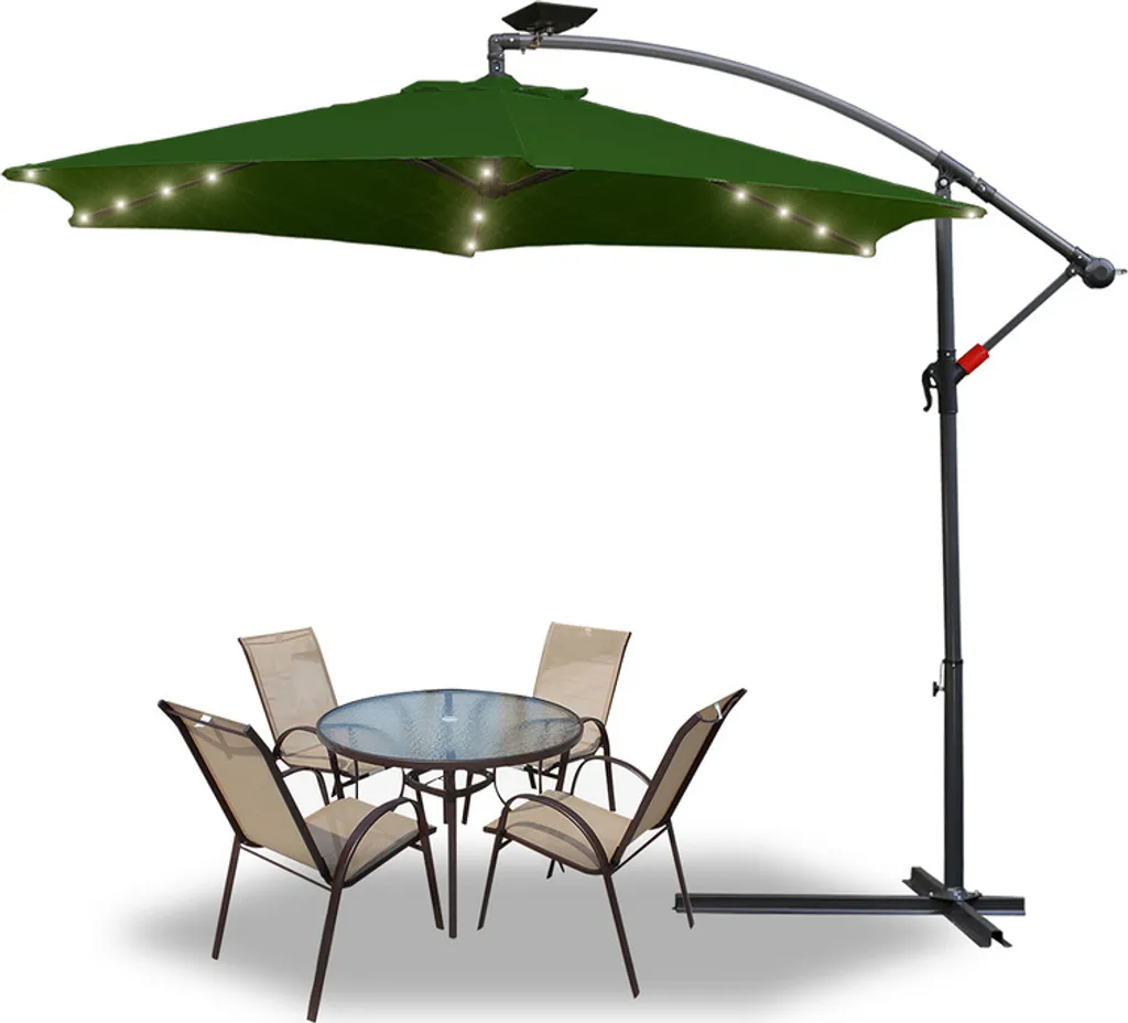 TolleTour Ombrellone da 3 m UV40+ con LED solare girevole Ombrellone da giardino Ombrellone a manovella in alluminio, verde