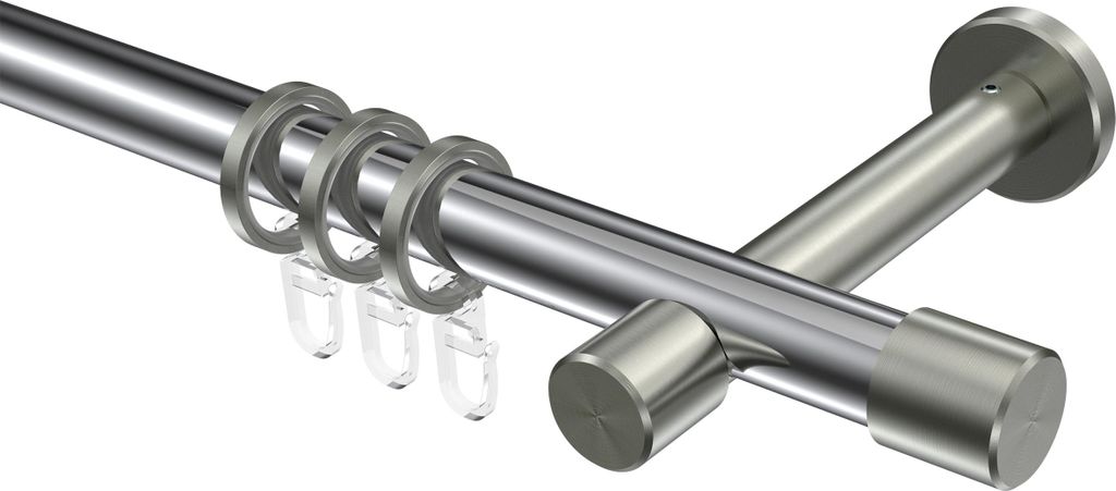 Interdeco Gardinenstange / Vorhangstange Chrom / Edelstahl-Optik, Typ Prestige Santo (Kappe), 20 mm Ø 1-läufig, 100 cm