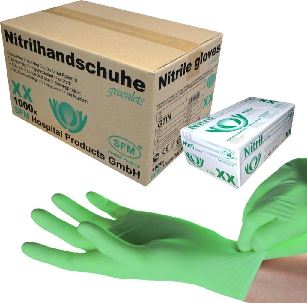 SFM ® GREENLETS : S Nitrilhandschuhe puderfrei F-tex grün Produktbild 