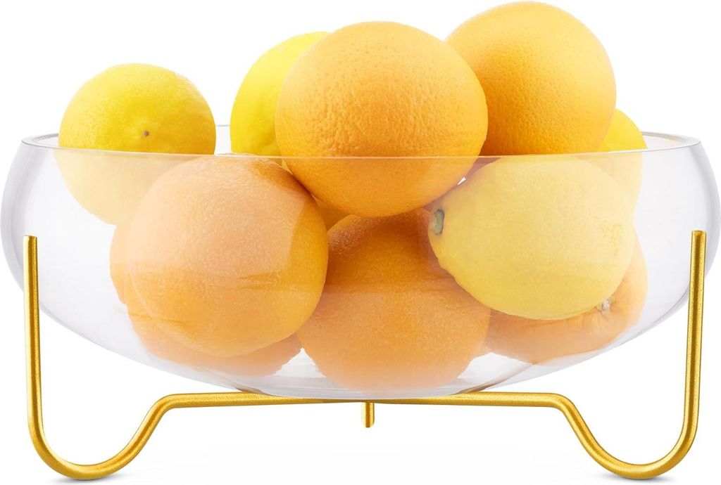 Runde Glasfruitschale auf Metallständer - Servierschale für Obst, Salat und Dessert
