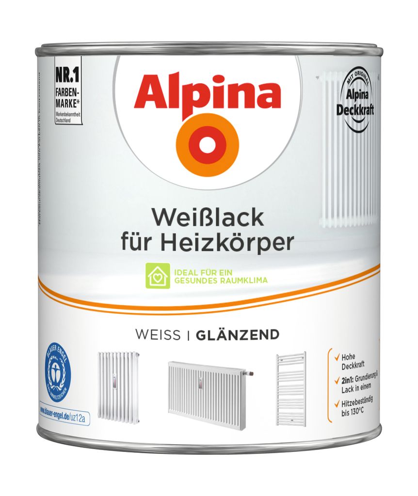 Alpina Weißlack für Heizkörper glänzend weiß 2 l Produktbild 
