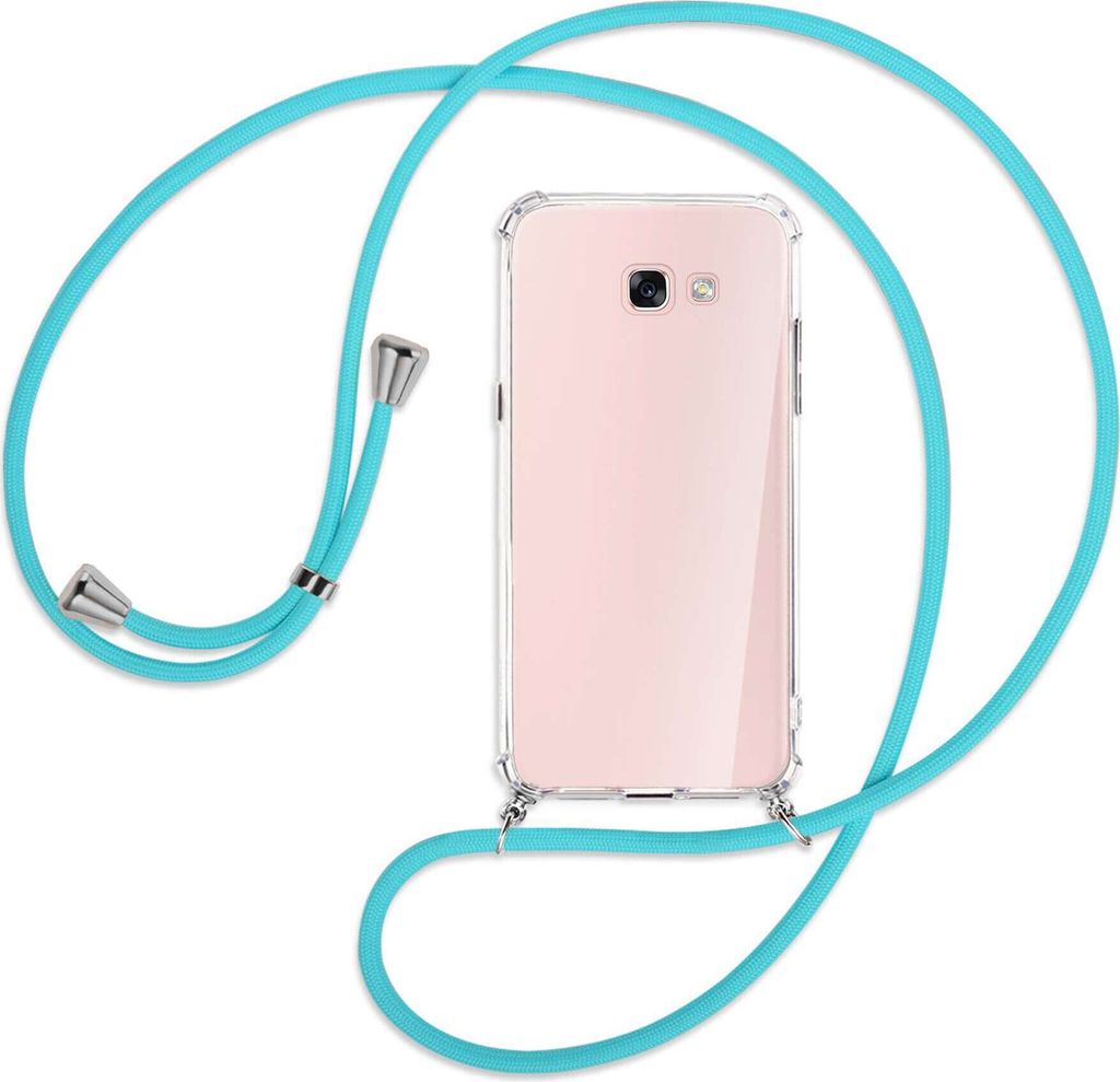 Handykette Backcover-Schutzhülle mit Band (Metall silberfarben) für Samsung Galaxy A7 2017 - türkis