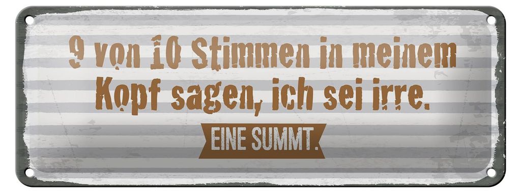 Blechschild Spruch 27x10 cm 9 von 10 Stimmen in meinem Kopf Dekoration