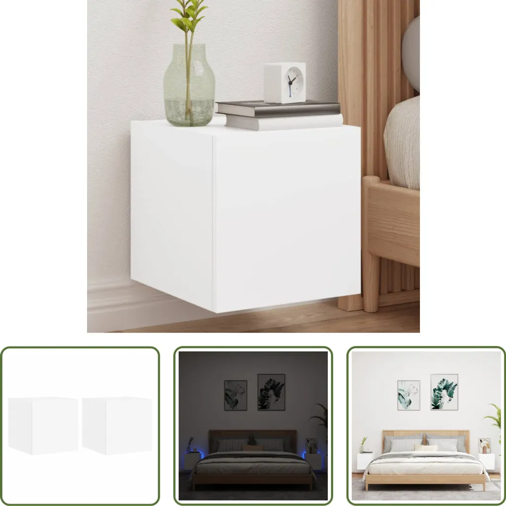 Armoires TV murales LED blanc laqué 2 pièces design compact 30,5x35 cm