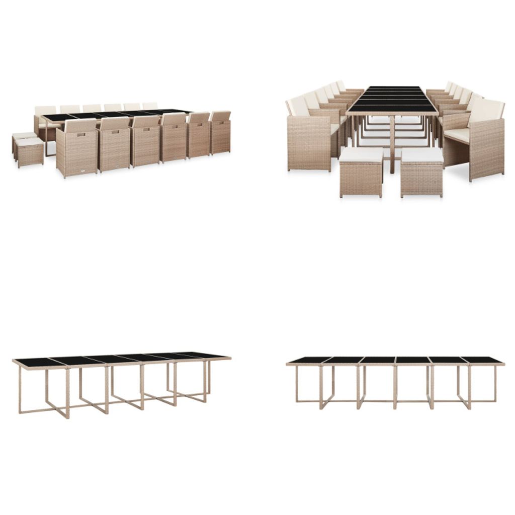 vidaXL 17 tlg. Garten Essgruppe mit Auflagen Poly Rattan Beige - Gartentisch Und -stuhl - Gartentische Und -stühle - Garten-Essgruppe - Garten-Ess...
