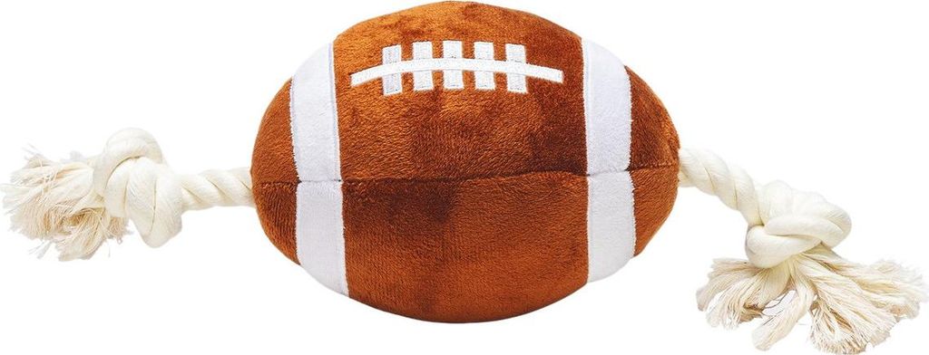 Beeztees Hundespielzeug Rugbyball mit Seil braun aus Plüsch, Durchmesser: 33 cm