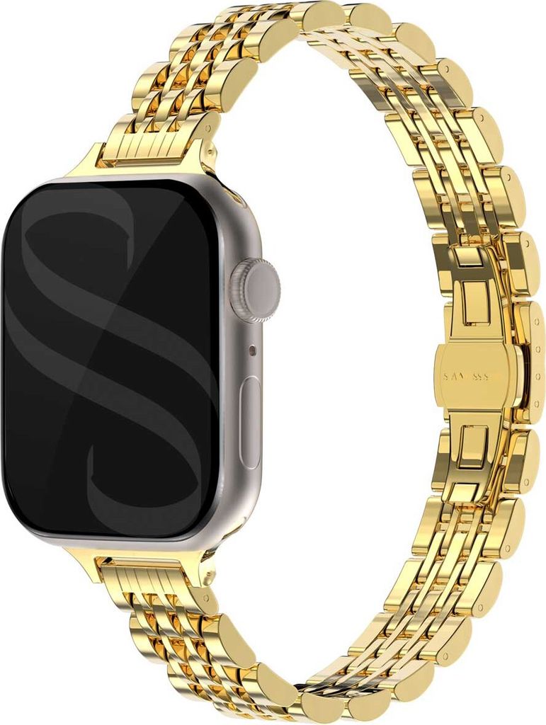 Selencia Jubilee inspiriertes schmales Edelstahlarmband für Watch Series 1 t/m 9 / SE (38/40/41 mm) | Series 10 / 11 (42 mm) - Gold