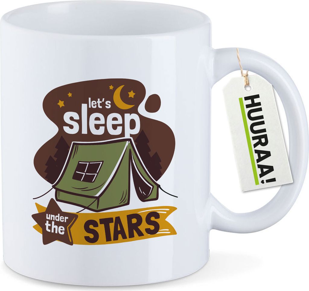 Huuraa Kaffeetasse Sleep under the stars Zelt 330ml Weiß Keramik Kaffeebecher Geschenkidee