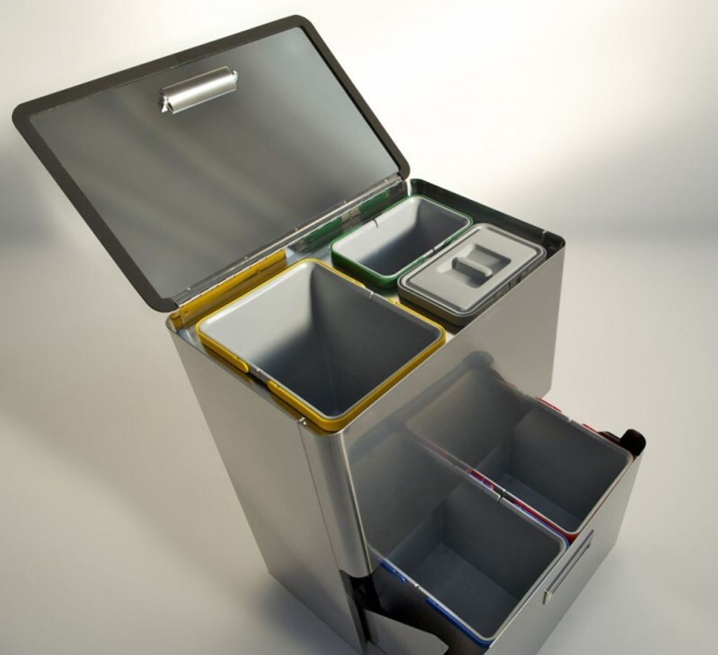 Graepel High Tech hochwertiges Mülleimer-Trennsystem Five aus gebürstetem Edelstahl