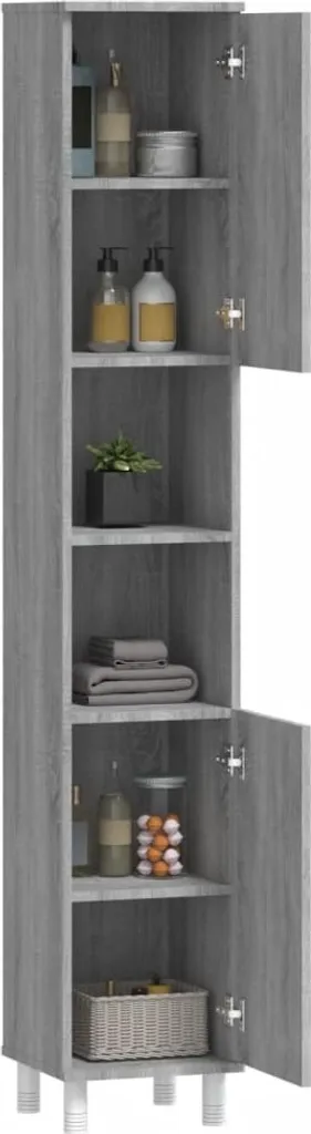 vidaXL Mobile da bagno Grigio Sonoma 30x30x179 cm Materiale a base di legno - 5