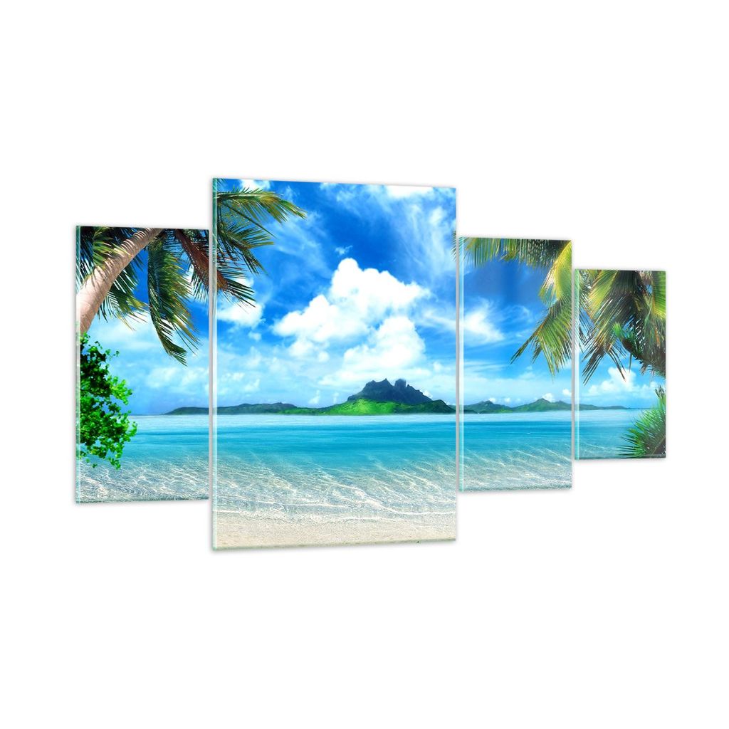 Bilder auf glas - Strand Urlaub Insel Palme - 160x90cm - Glasbilder - Wandbilder - Kunstdruck - zum Aufhängen bereit - Wanddekoration aus Glas - G...