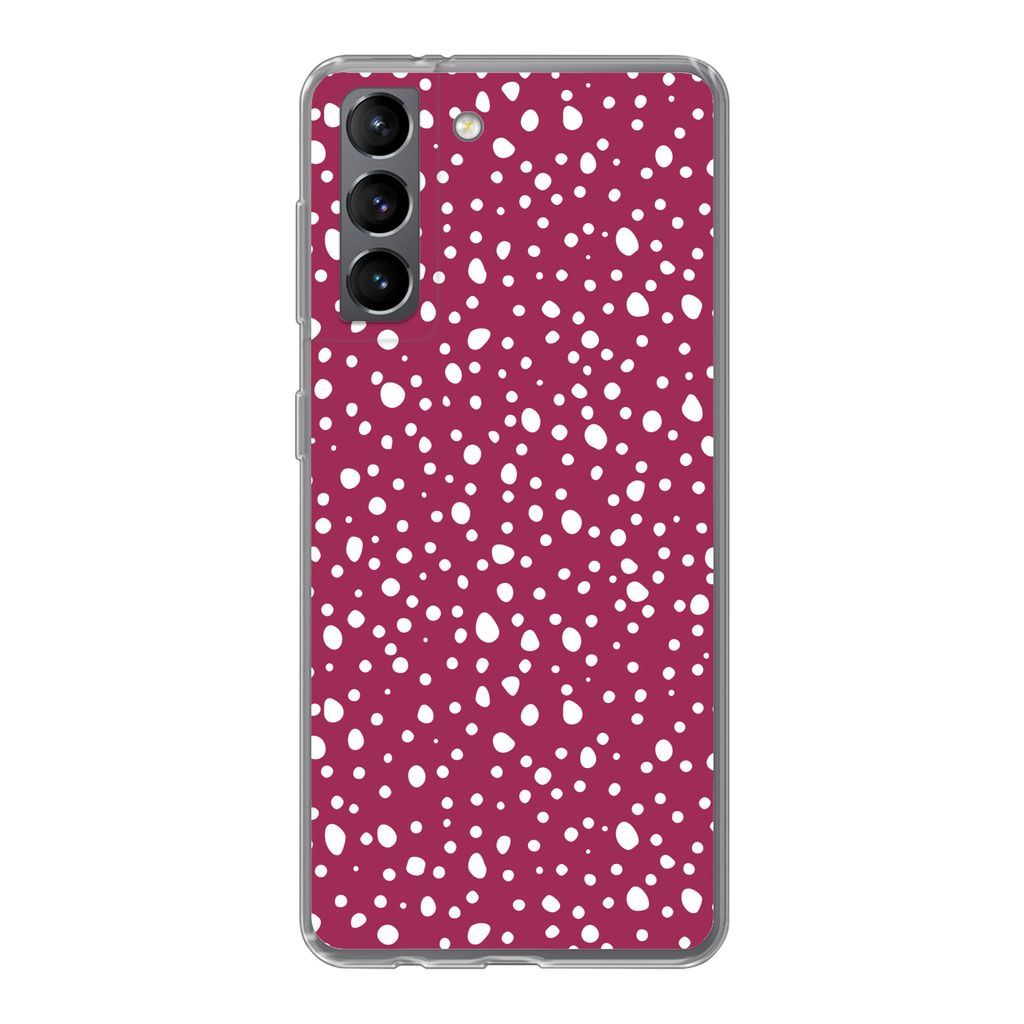 MuchoWow Handyhülle Schutzhülle Hülle für Samsung Galaxy S21 Tupfen - Rot - Weiß Silikon Softcase Handy Hülle - Softcase
