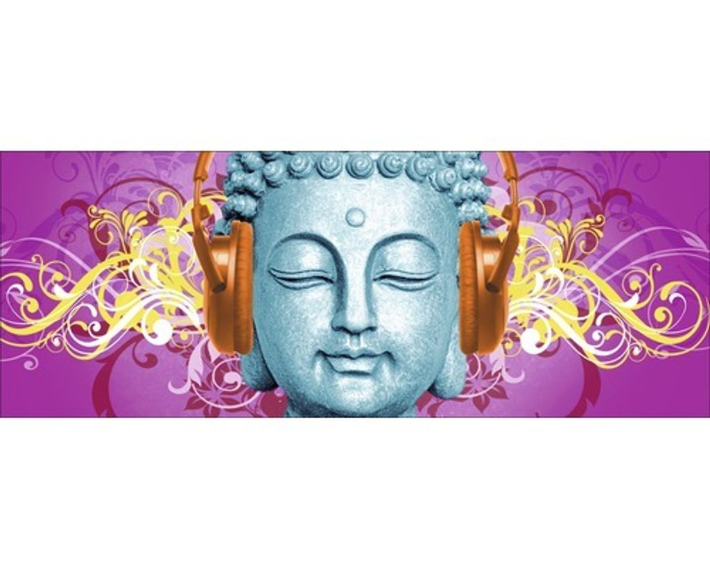 Leinwandbild Buddha With Headset 77x27 cm
