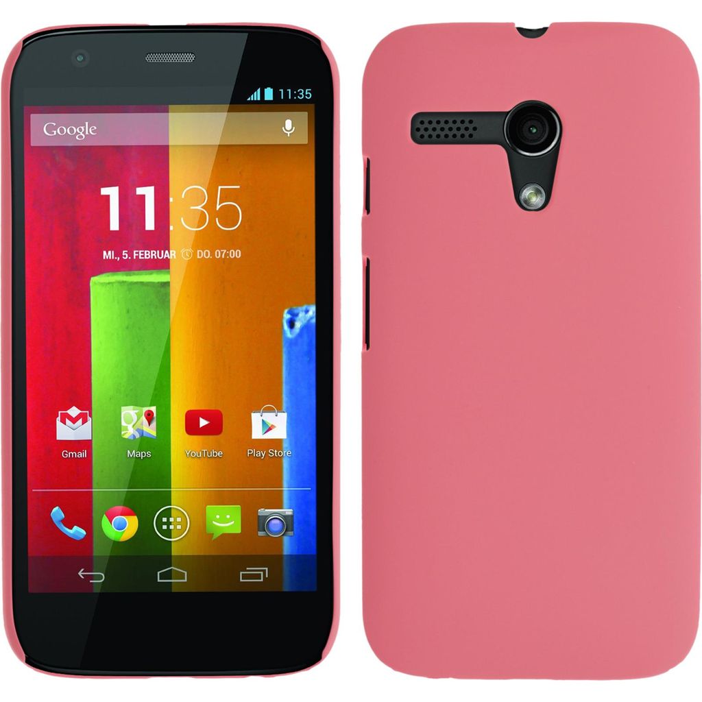 PhoneNatic Case kompatibel mit Motorola Moto G - Hülle rosa gummiert Hard-case + 2 Schutzfolien