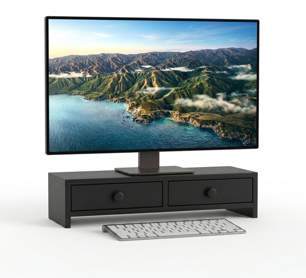 Relaxdays Monitorstandaard, met 2 lades, hoogte x breedte x Productafbeelding 