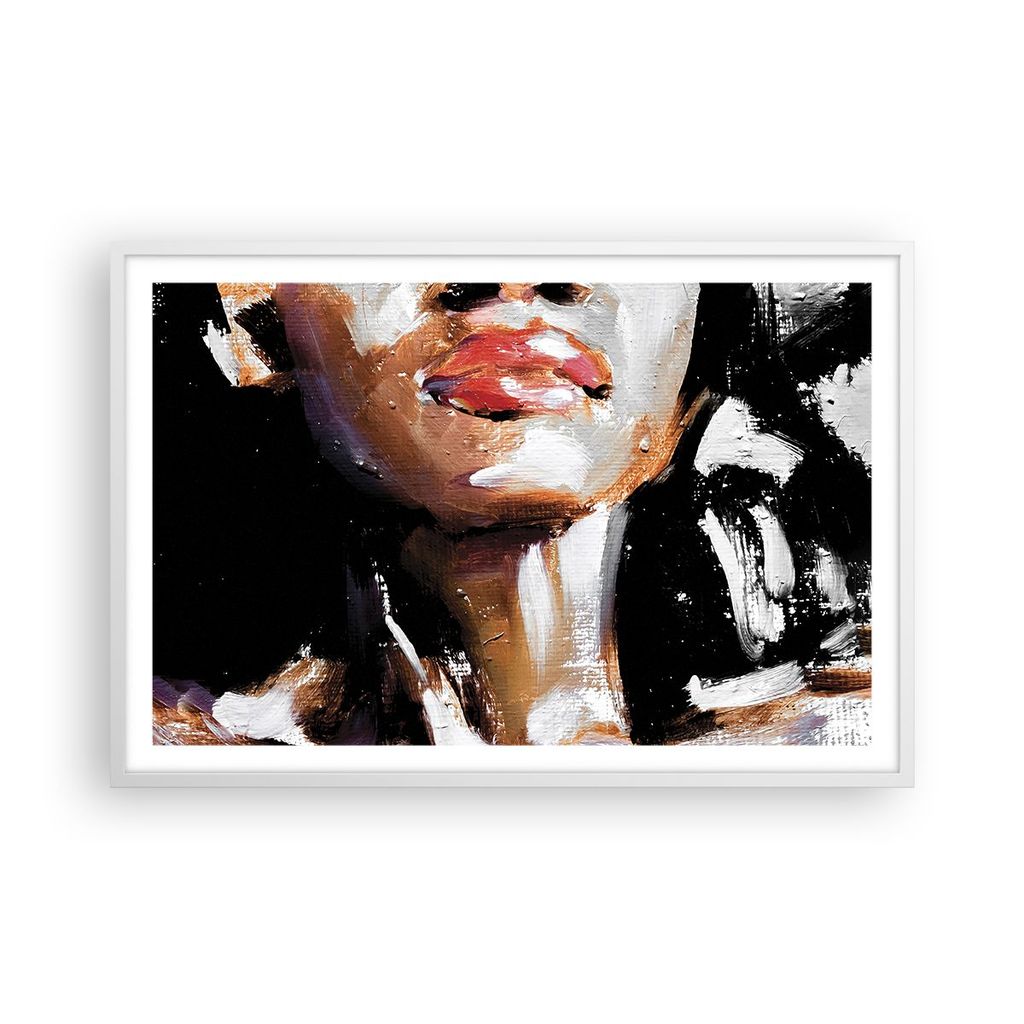 Gerahmtes Poster - Weißer Rahmen - Öl Mund Frau - 91,5x61 cm - Wand Bild - Wanddeko - Wandbilder - Kunstposter - Wandposter - Bilderrahmen - Bild...