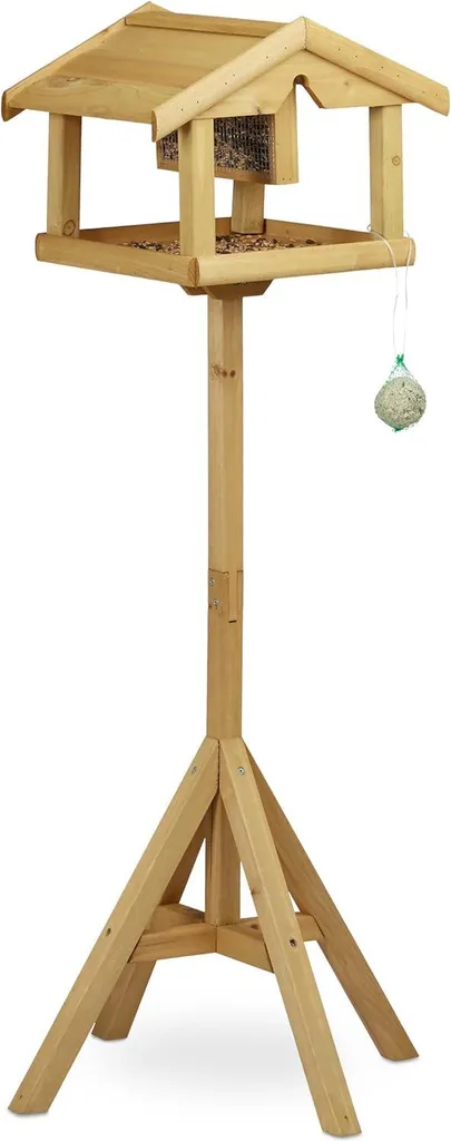 Maison pour oiseaux HBD sur pied en bois naturel brun 117x50x50 cm