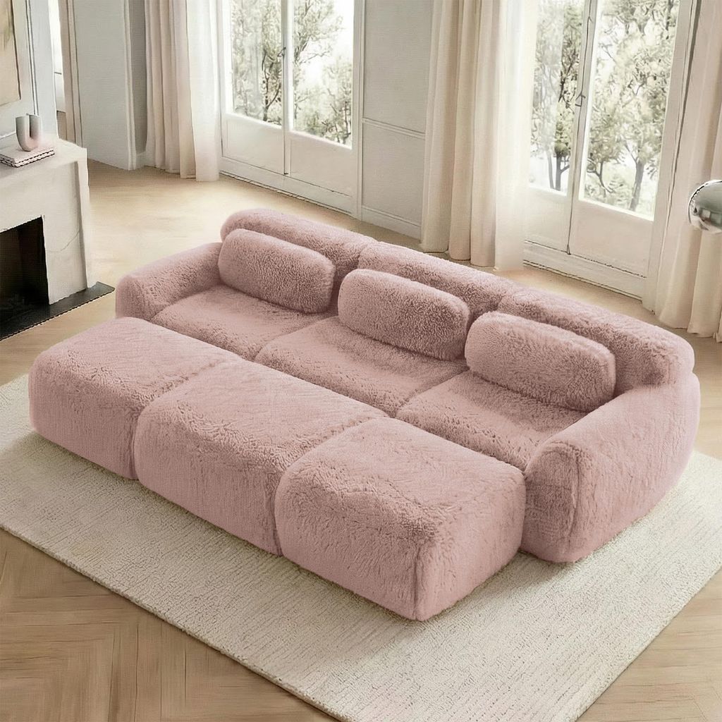 STILVORA Boneless Cloud Sofas aus Weicher Flauschplüsch-Stoff, Modulares Schlafsofa mit 3 Ottomans, 3-Sitzer-Sofas für Wohnzimmer