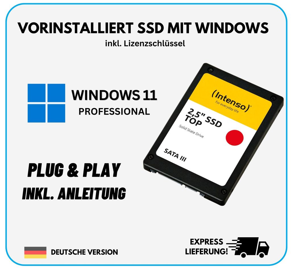 128GB SSD Festplatte mit vorinstallierten Windows 11 Professional PRO für PC Laptop Notebook