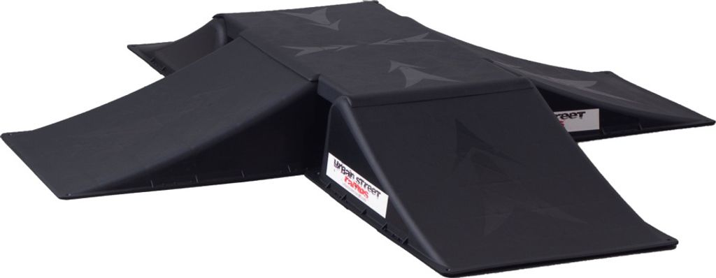 A black skate ramp set on a white background.