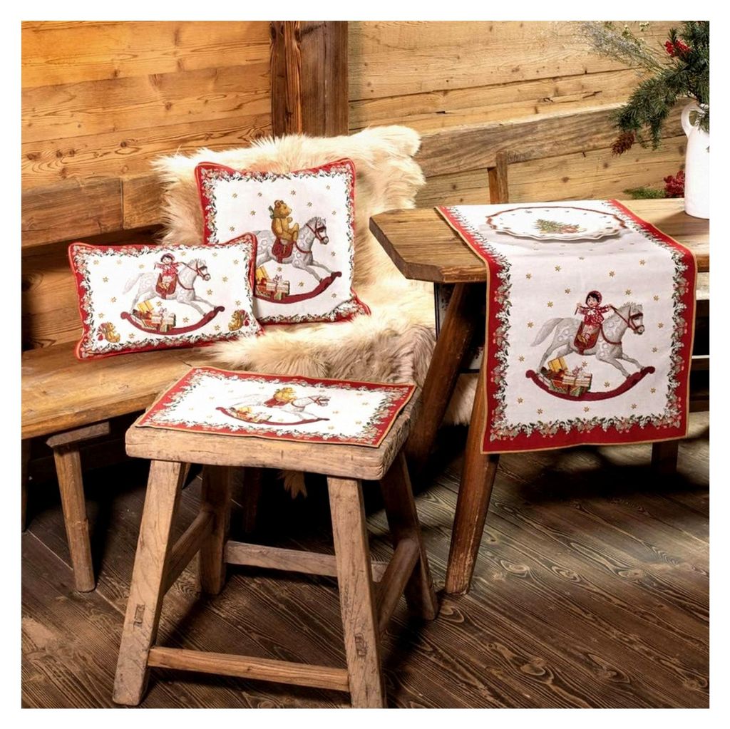 Tischläufer Schaukelpferd Groß Bunt, Waschmaschinengeeignet, Weihnachtsdekoration, Deko Weihnachten, Tischläufer XL, Baumwolle, Polyester