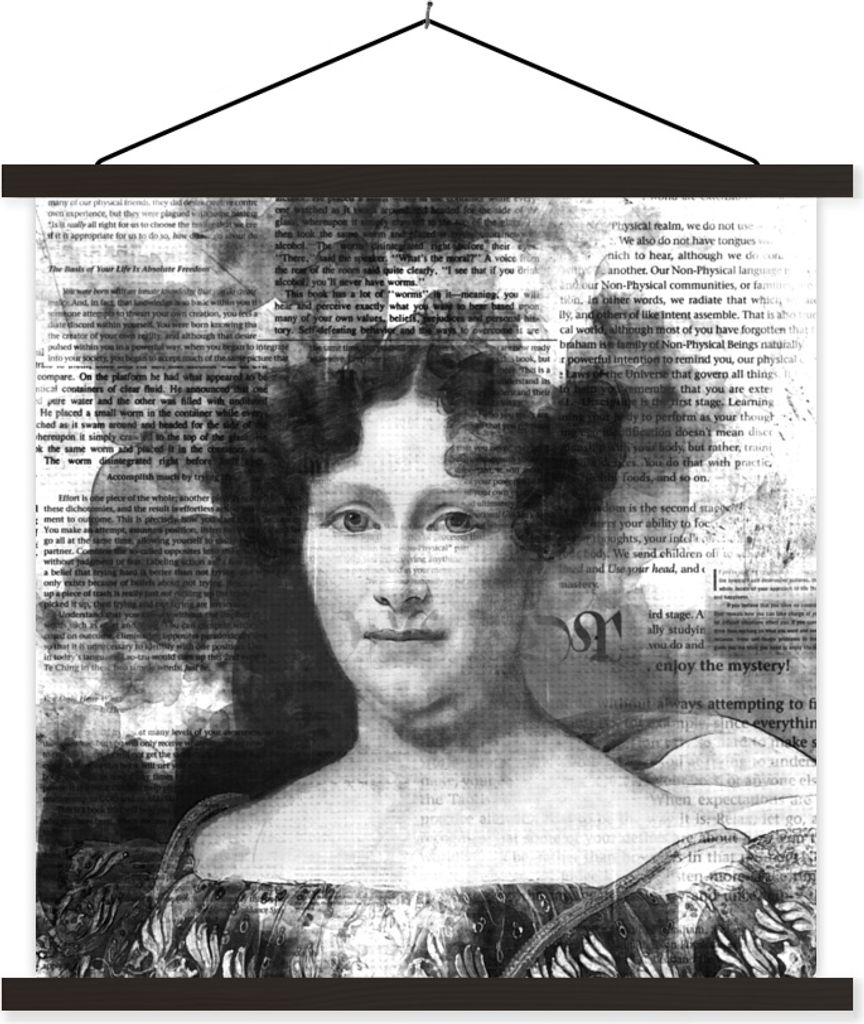 MuchoWow Textilposter Johanna Henriette Engelen - Alexandre Jean Dubois Drahonet - Schwarz und Weiß 90x90 cm mit schwarzem Rahmen - Magnetisches