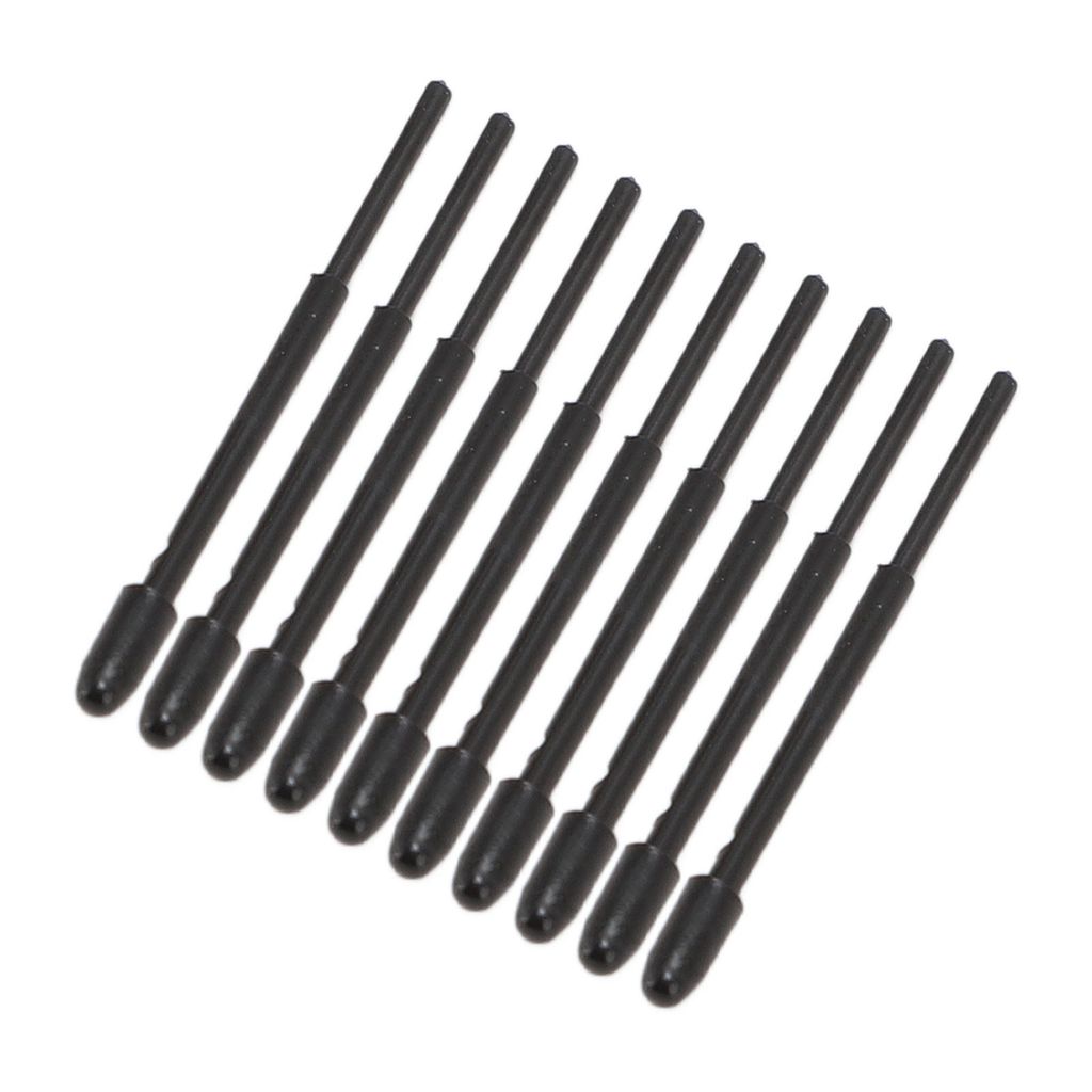 A group of black stylus pen nibs arranged diagonally on a white background.