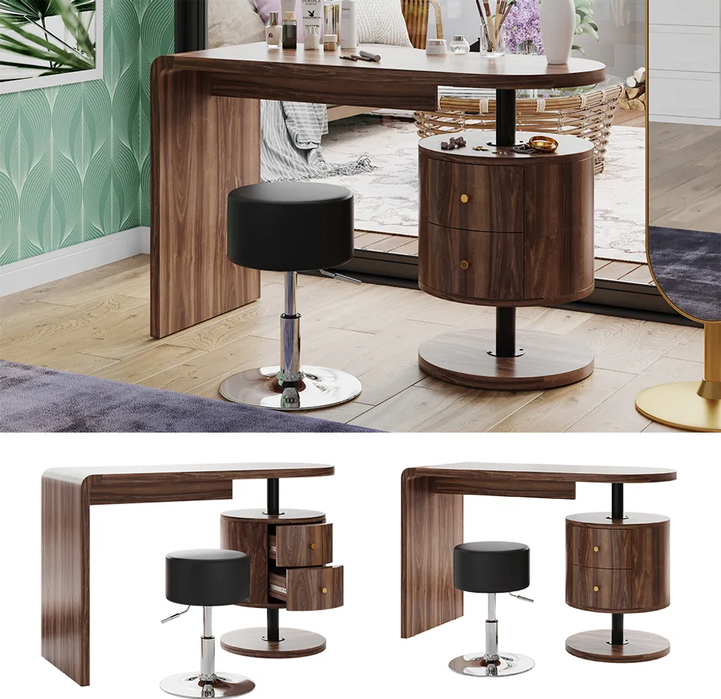 Coiffeuse 120cm chêne rustique Vicco Lara avec tabouret solide et large - 2